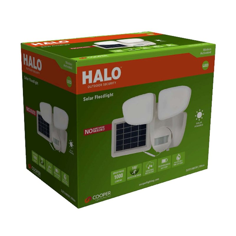 Halo SLFS Series SLFS1AM2W Solar Security Light, 70 W, 2-Lamp, LED Lamp, Bright White, 1000 Lumens, 4000 K Color Temp