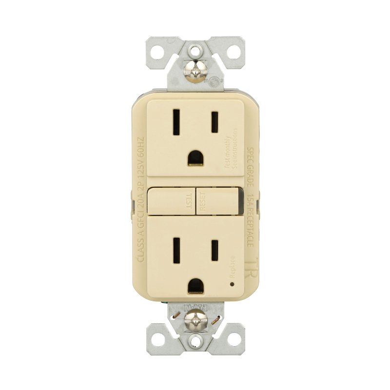 Eaton TRGF15V Tamper-Resistant GFCI Receptacle, 125 V, 15 A, NEMA: NEMA 5-15R, Back, Side Wiring, Ivory