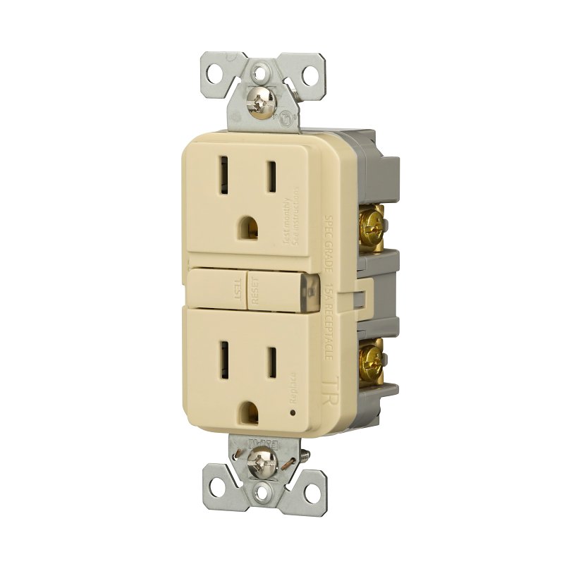 Eaton TRGF15V Tamper-Resistant GFCI Receptacle, 125 V, 15 A, NEMA: NEMA 5-15R, Back, Side Wiring, Ivory