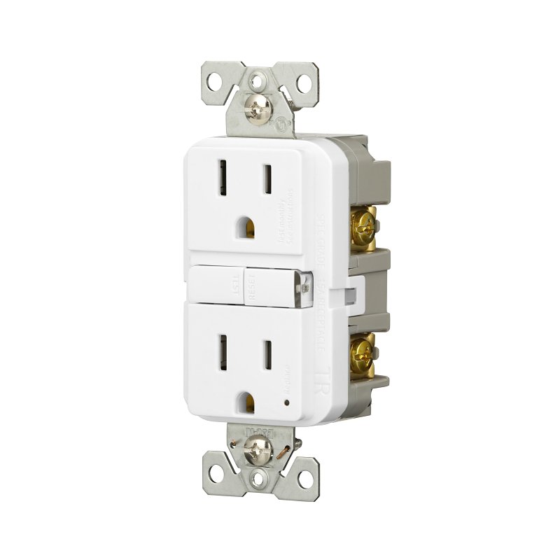 Eaton TRGF15W-WP Tamper-Resistant GFCI Receptacle, 125 V, 15 A, NEMA: NEMA 5-15R, Back, Side Wiring, White