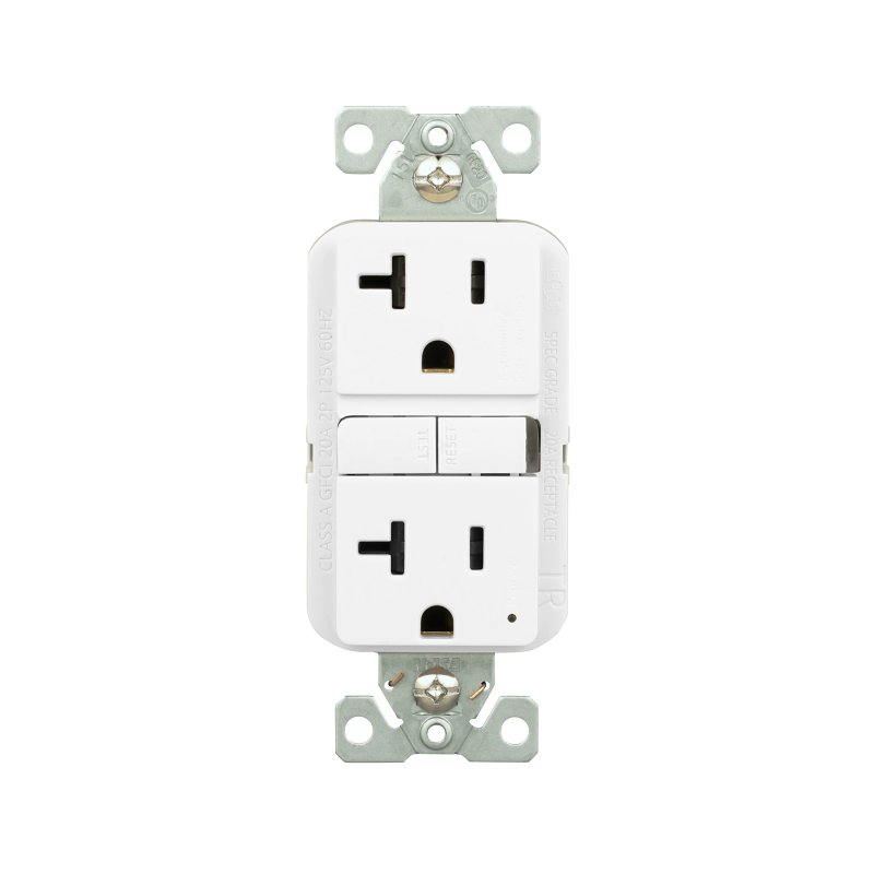 Eaton TRGF20W Tamper-Resistant GFCI Receptacle, 125 V, 20 A, NEMA: NEMA 5-20R, Back, Side Wiring, White