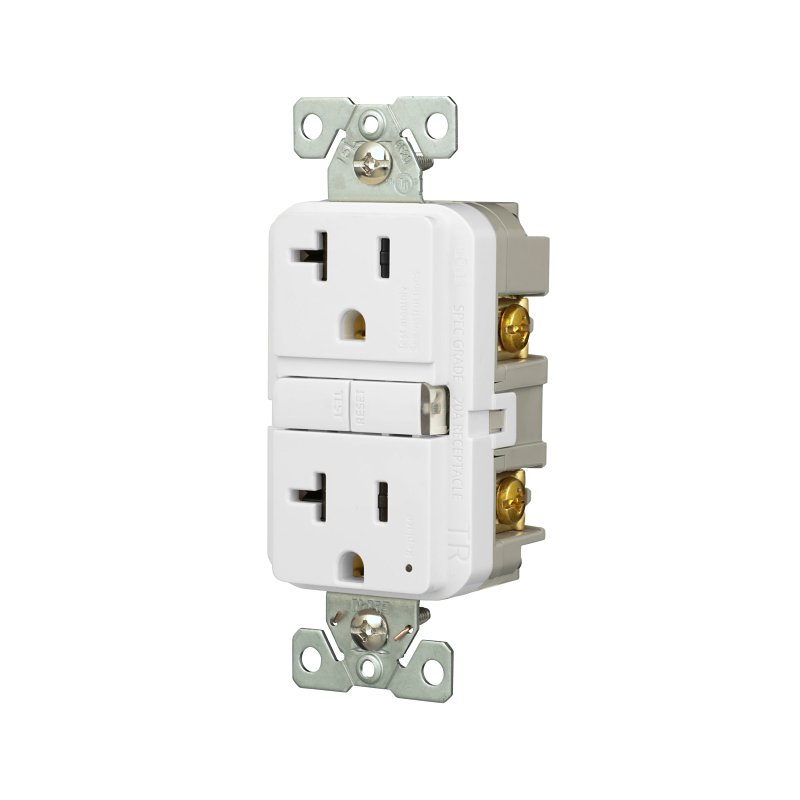 Eaton TRGF20W Tamper-Resistant GFCI Receptacle, 125 V, 20 A, NEMA: NEMA 5-20R, Back, Side Wiring, White
