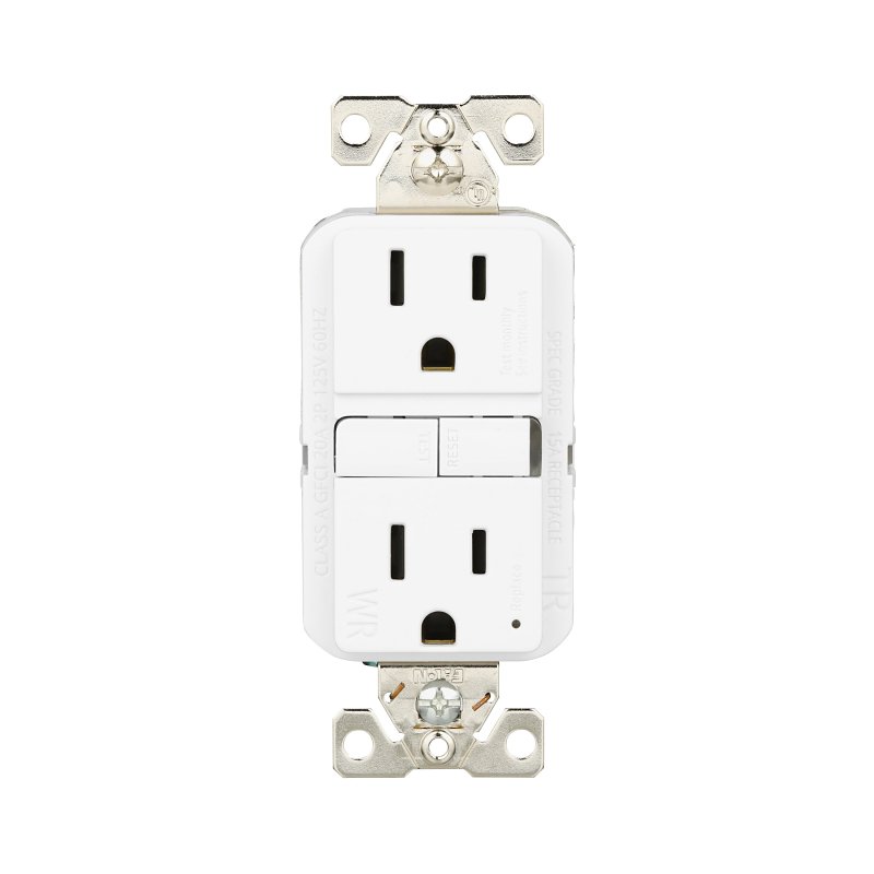 Eaton TWRGF15W Tamper and Weather-Resistant GFCI Receptacle, 125 V, 15 A, NEMA: NEMA 5-15R, Back, Side Wiring