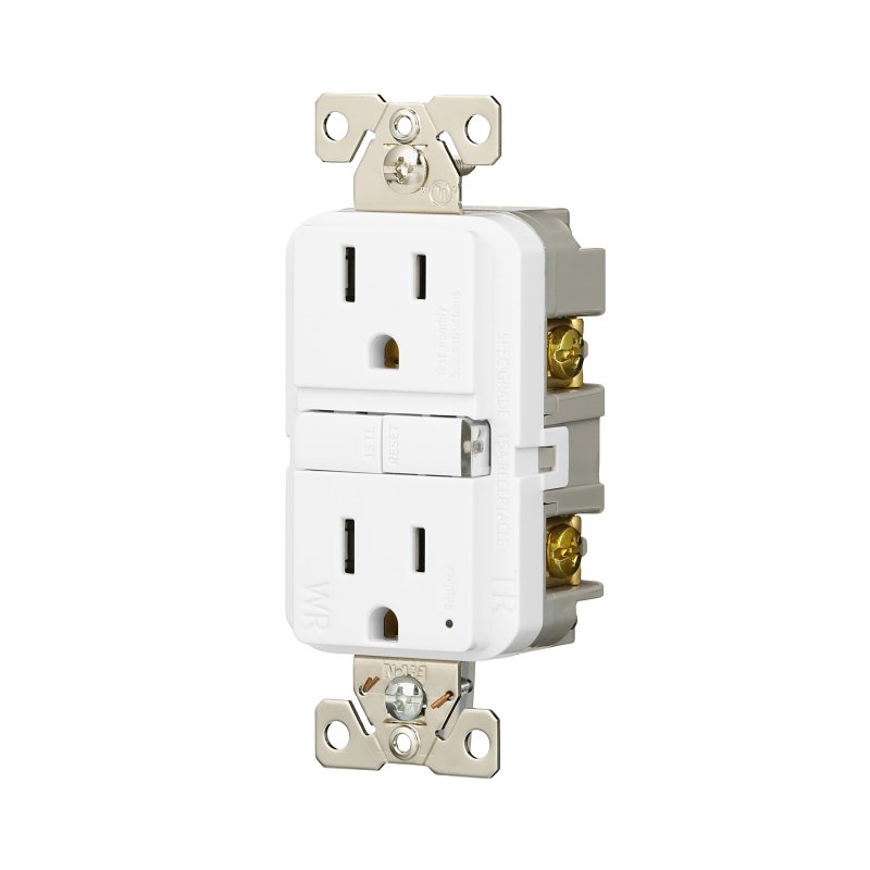 Eaton TWRGF15W Tamper and Weather-Resistant GFCI Receptacle, 125 V, 15 A, NEMA: NEMA 5-15R, Back, Side Wiring
