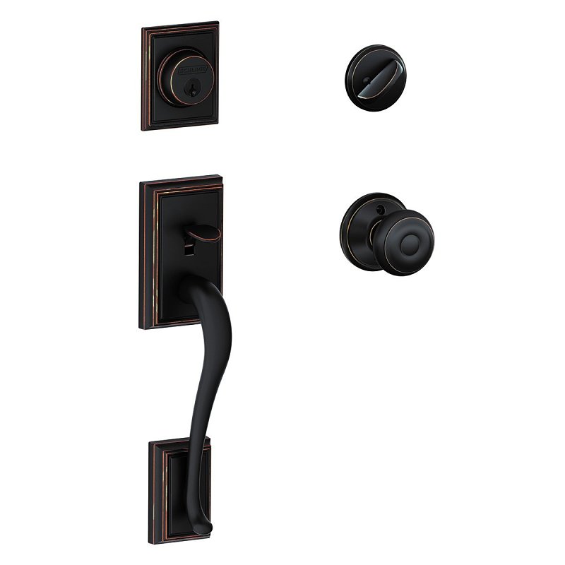 Schlage F60VADDXGEO716 Combination Lockset, Mechanical Lock, Knob Handle, Round Design, Aged Bronze, Yes, 1 Grade, Metal