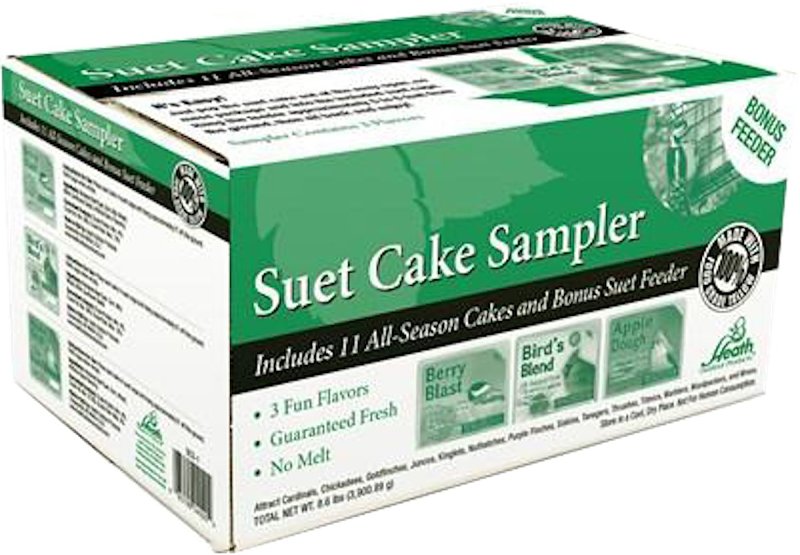 Heath SCS-1 Suet Cake Sampler Pack with Cage, Apple Dough, Berry Blast, Bird's Blend, 11 Pack