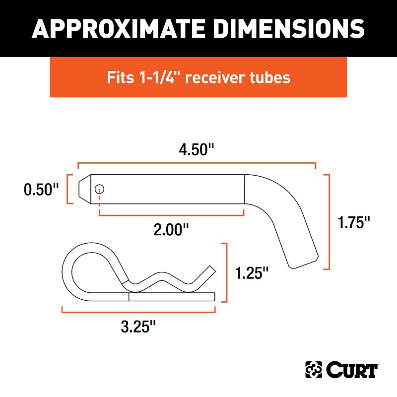 Curt 21401 Hitch Pin, 1/2 in Dia Pin, 4-1/2 in L, Zinc