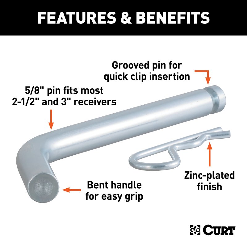 Curt 21506 Wire Hair Pin Clip, 0.62 in Dia Pin, Zinc
