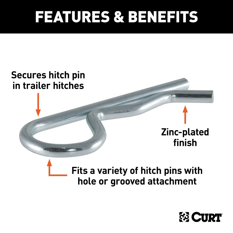 Curt 21602 Hitch Clip, 3-1/4 in OAL, Steel, Zinc-Plated