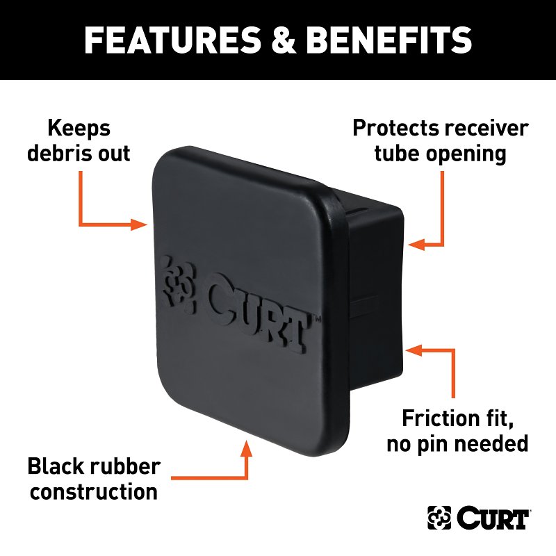 Curt 22276 Hitch Tube Cover, Specifications: 2 in Receiver Tube Size, Rubber, Black
