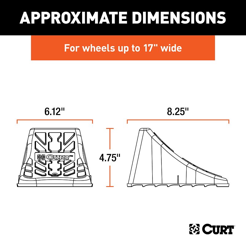 Curt 22800 Wheel Chock Set, 8-1/4 in L, 6.12 in W, 4-3/4 in H, Plastic, Black