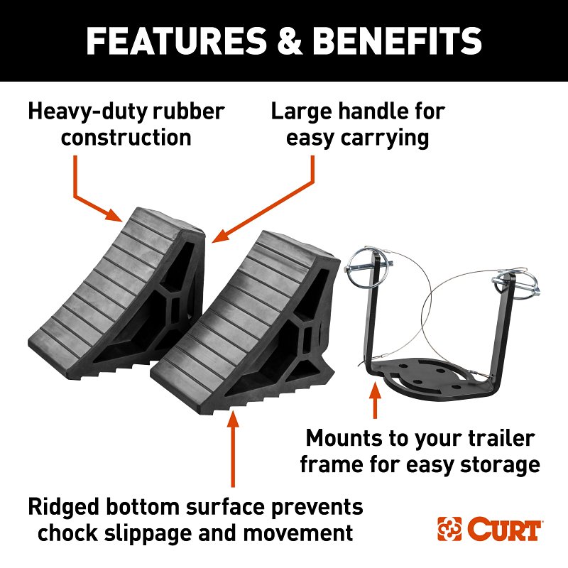 Curt 22802 Wheel Chock, 10 in L, 5-7/8 in W, 3-7/8 in H, Rubber/Steel