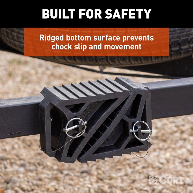Curt 22802 Wheel Chock, 10 in L, 5-7/8 in W, 3-7/8 in H, Rubber/Steel