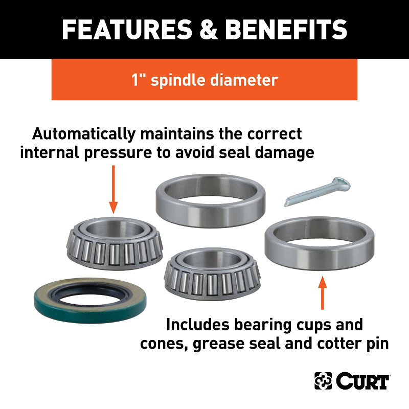Curt 23210 Wheel Bearing Kit, 1 in Dia Bore