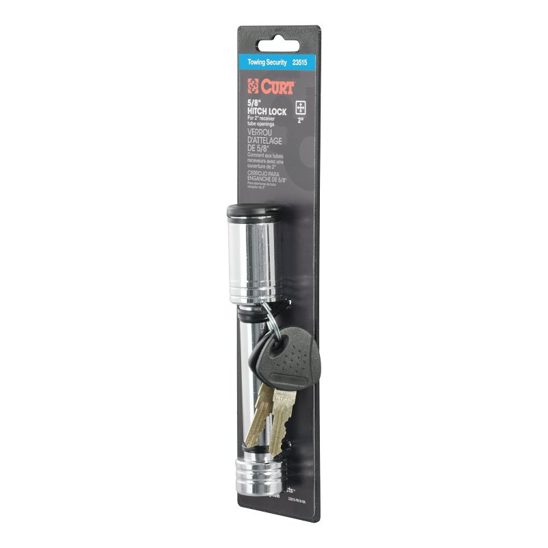 Curt 23515 Receiver Lock, 5/8 in Dia Shackle, For: 2 in Receiver Tube, Hitch Lock, Carbon Steel, Chrome