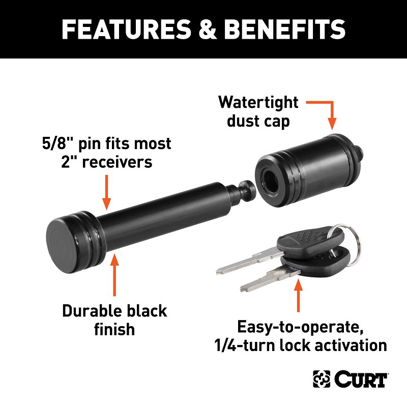 Curt 23518 Barbell Hitch Lock, Carbon Steel, Semi-Gloss Black Powder-Coated