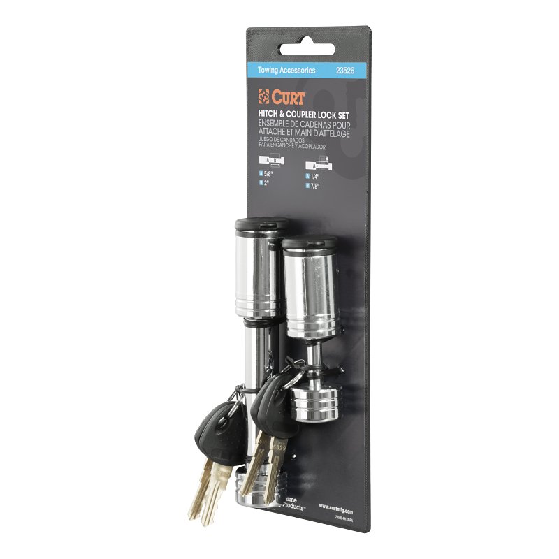 Curt 23526 Hitch and Coupler Lock Set, 5/8 in Dia Pin, Carbon Steel, Chrome