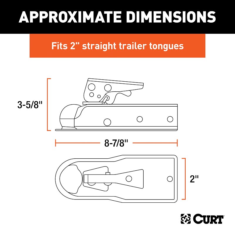 Curt 25128 Trailer Coupler, 2000 lb, 1-7/8 in Ball, Zinc