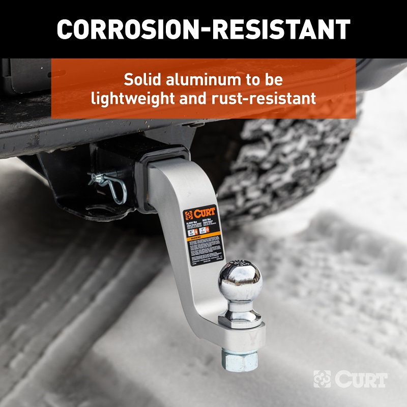 Curt 45362 Ball Mount, 8-1/2 in L, 6 in Drop, 5 in Rise, Class 3 Hitch, 1 in Dia Hitch Ball, Aluminum