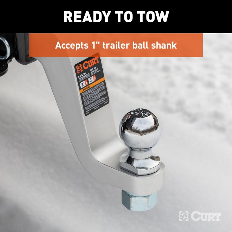 Curt 45362 Ball Mount, 8-1/2 in L, 6 in Drop, 5 in Rise, Class 3 Hitch, 1 in Dia Hitch Ball, Aluminum