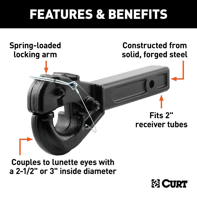 Curt 48005 Pintle Hook, 10,000 lb Working Load, Steel, Gloss Black