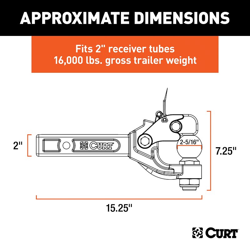Curt 48006 Receiver-Mount Ball and Pintle Hitch, Steel, Black, Carbide Powder-Coated