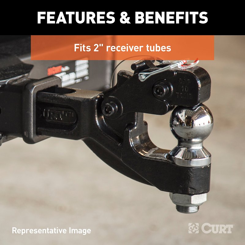 Curt 48006 Receiver-Mount Ball and Pintle Hitch, Steel, Black, Carbide Powder-Coated