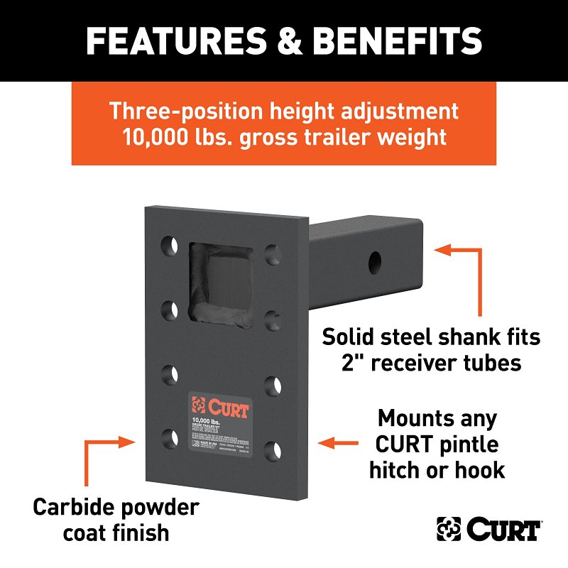Curt 48323 Pintle Mount Plate, Adjustable, Steel, Carbide Powder-Coated, Black