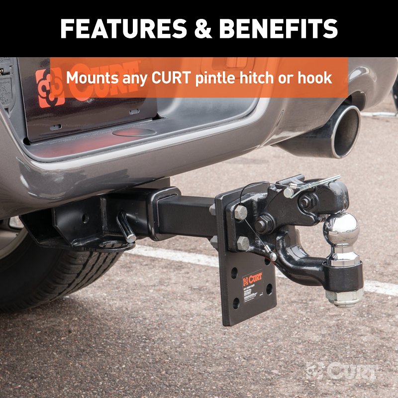 Curt 48323 Pintle Mount Plate, Adjustable, Steel, Carbide Powder-Coated, Black