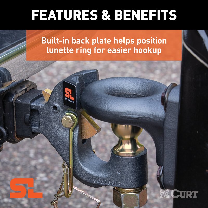 Curt 48406 SecureLatch Receiver Mount Ball and Pintle Hitch, 2-5/16 in Dia Hitch Ball, Carbon Steel
