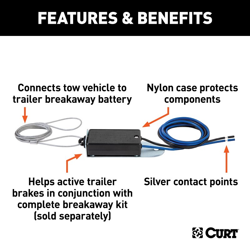 Curt 52011 Break Away Switch, Metal/Nylon, Silver, For: CURT Soft-Trac 1 and Soft-Trac 2 Breakaway Kits