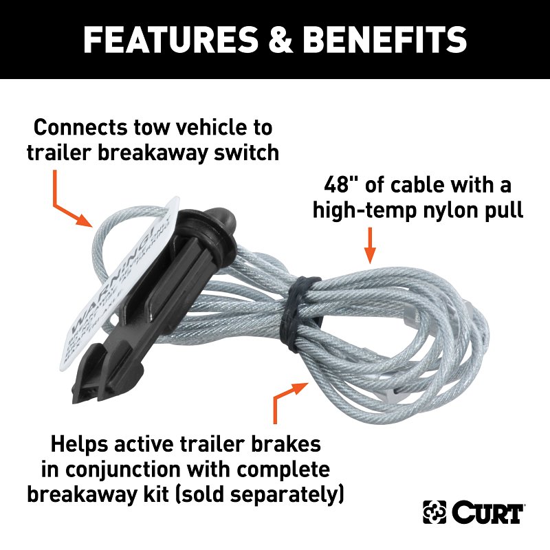 Curt 52021 Replacement Breakaway Switch Lanyard, Steel, Clear Coat