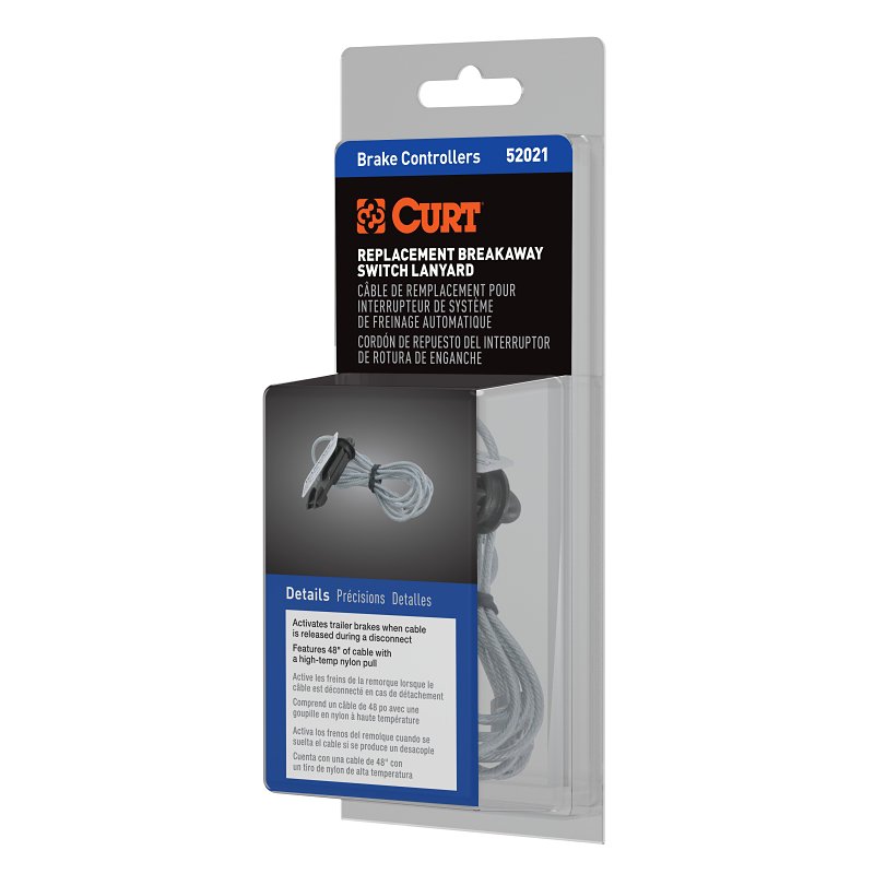 Curt 52021 Replacement Breakaway Switch Lanyard, Steel, Clear Coat