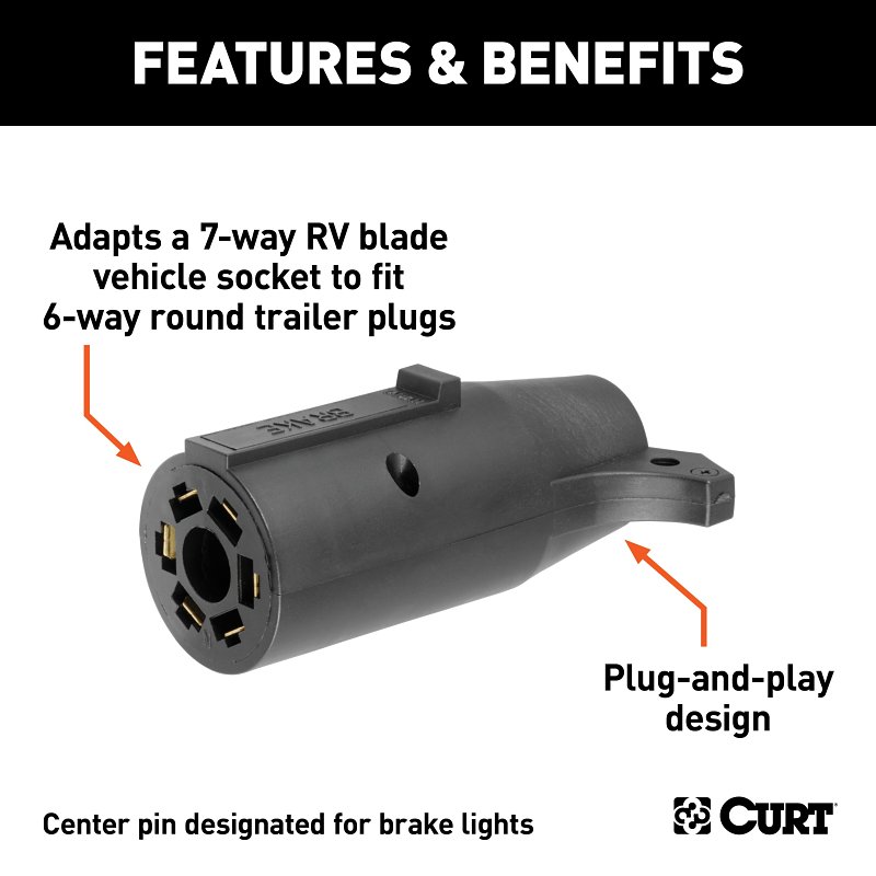 Curt 57661 Electrical Adapter, 7-Way, Includes: 4-Way Flat, 4-Way Round, 5-Way Flat, 6-Way Round, 7-Way RV Blades