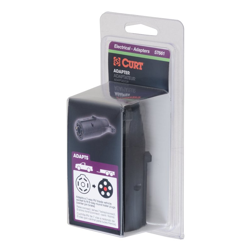 Curt 57661 Electrical Adapter, 7-Way, Includes: 4-Way Flat, 4-Way Round, 5-Way Flat, 6-Way Round, 7-Way RV Blades