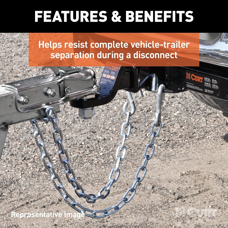 Curt 80031 Safety Chain, 48 in L, 30 Grade, 5000 lb Working Load, Steel, Zinc