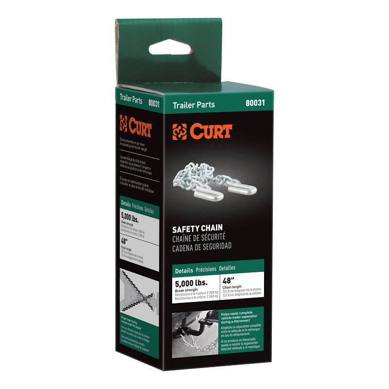 Curt 80031 Safety Chain, 48 in L, 30 Grade, 5000 lb Working Load, Steel, Zinc