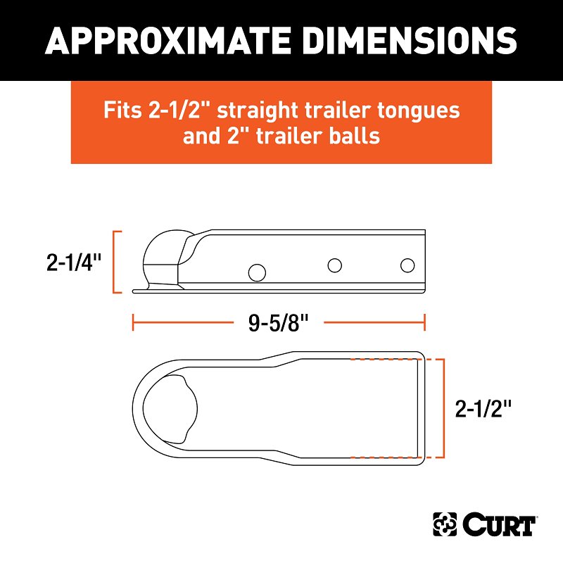 Curt QuickPin Series 25471 No-Latch Trailer Coupler, 3500 lb, 2 in Ball, Powder-Coated
