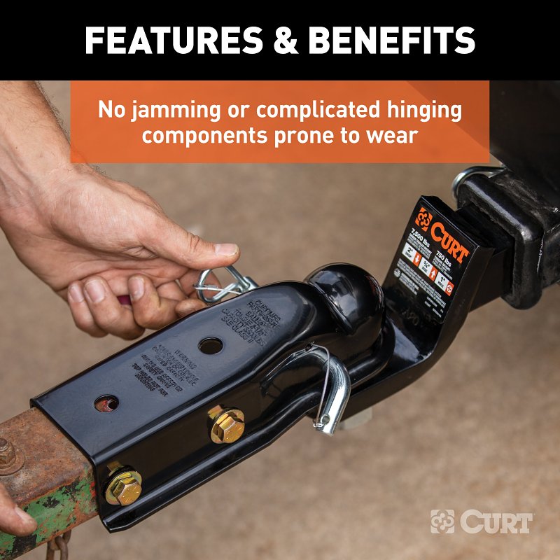 Curt QuickPin Series 25471 No-Latch Trailer Coupler, 3500 lb, 2 in Ball, Powder-Coated