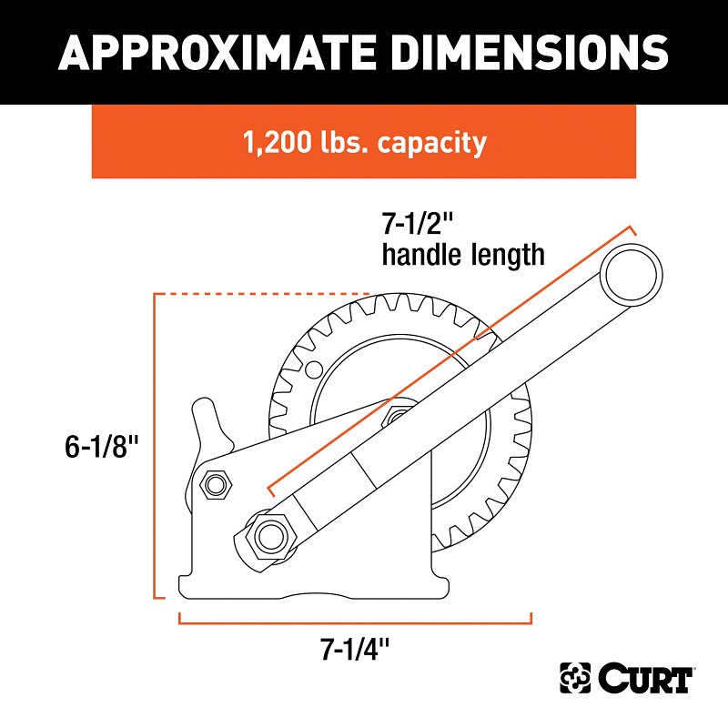 Curt 29424 Hand Crank Winch, Electric, 1200 lb, Steel