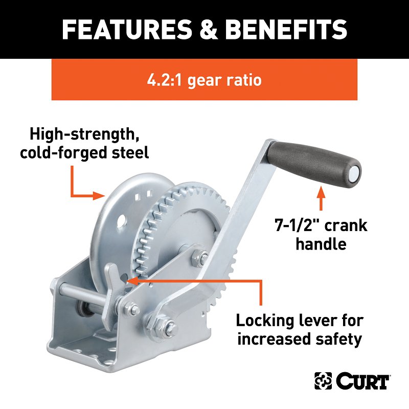Curt 29424 Hand Crank Winch, Electric, 1200 lb, Steel