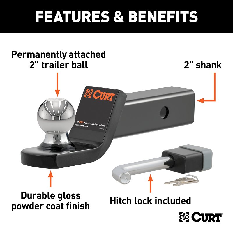 Curt 45141 Towing Starter Kit, Class 3 Hitch, 2 in Dia Hitch Ball, Powder-Coated