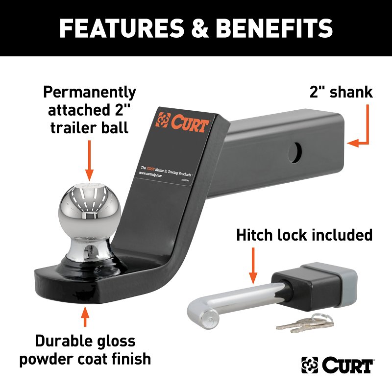 Curt 45142 Towing Starter Kit, 2 in Dia Hitch Ball, Powder-Coated