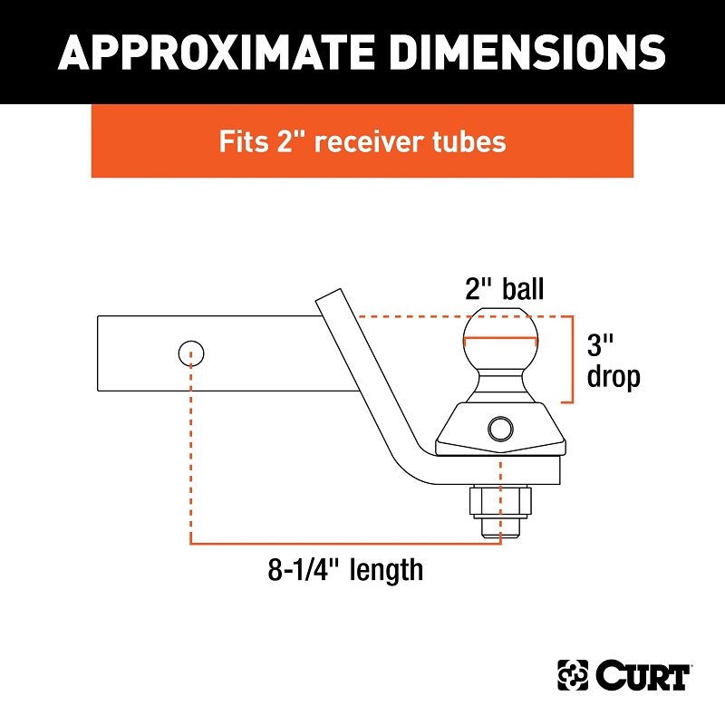 Curt RockerBall Series 45143 Cushion Hitch Kit, 3 in Drop, Class 3, 4, 5 Hitch, 2 in Dia Hitch Ball, Steel