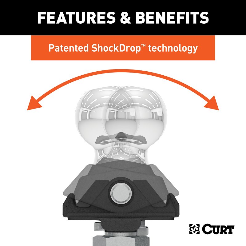 Curt RockerBall Series 45143 Cushion Hitch Kit, 3 in Drop, Class 3, 4, 5 Hitch, 2 in Dia Hitch Ball, Steel