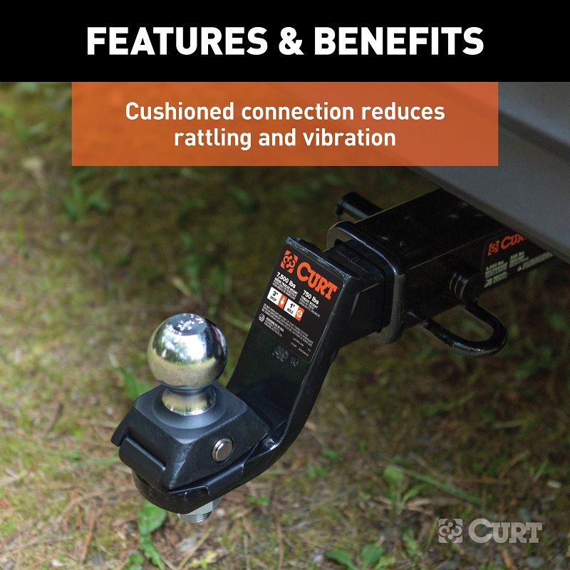 Curt RockerBall Series 45143 Cushion Hitch Kit, 3 in Drop, Class 3, 4, 5 Hitch, 2 in Dia Hitch Ball, Steel