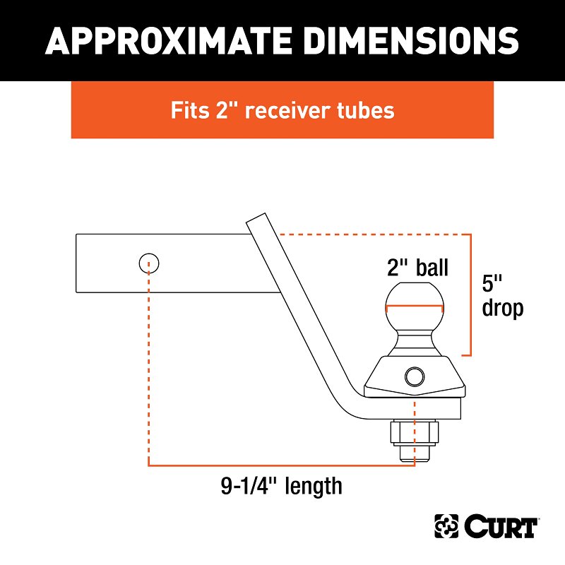 Curt RockerBall Series 45144 Cushion Hitch Kit, 5 in Drop, Class 3, 4, 5 Hitch, 2 in Dia Hitch Ball, Steel