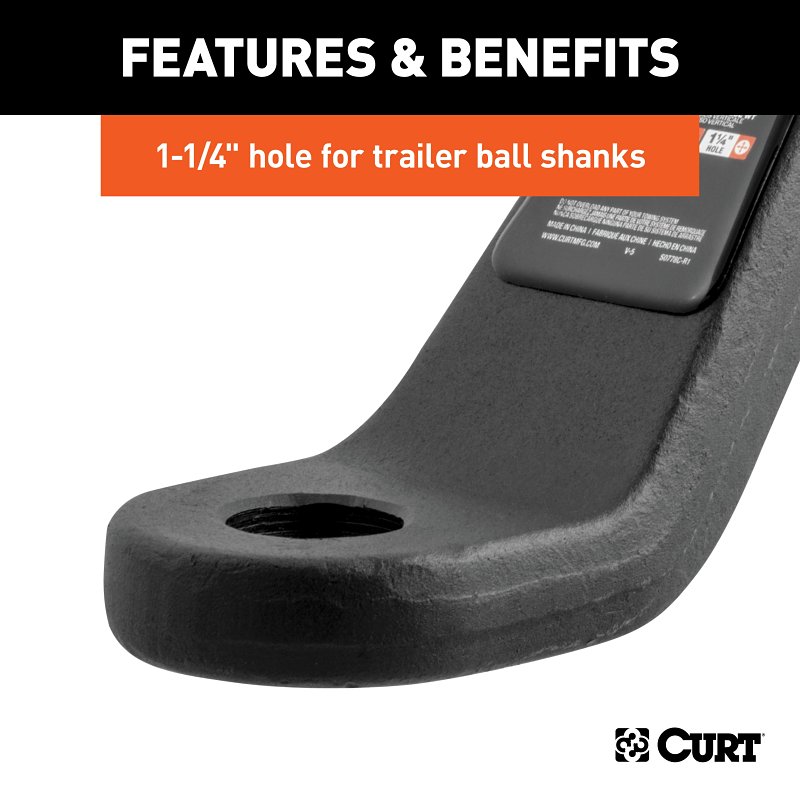 Curt 45458 Ball Mount, 8-1/2 in L, 4 in Drop, 2-1/2 in Rise, Class 5 Hitch, Steel, Carbide