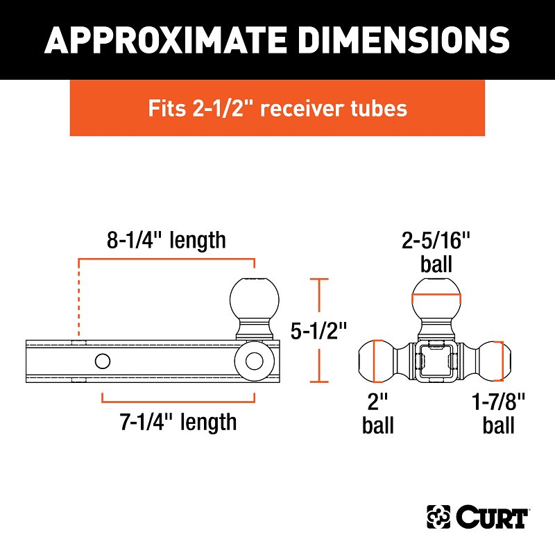 Curt 45651 Multi-Ball Mount, 1-7/8, 2, 2-5/16 in Dia Hitch Ball, Forged Steel, Gloss Powder-Coated