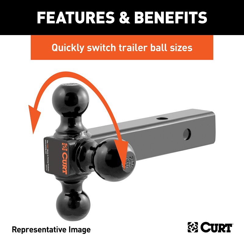 Curt 45651 Multi-Ball Mount, 1-7/8, 2, 2-5/16 in Dia Hitch Ball, Forged Steel, Gloss Powder-Coated